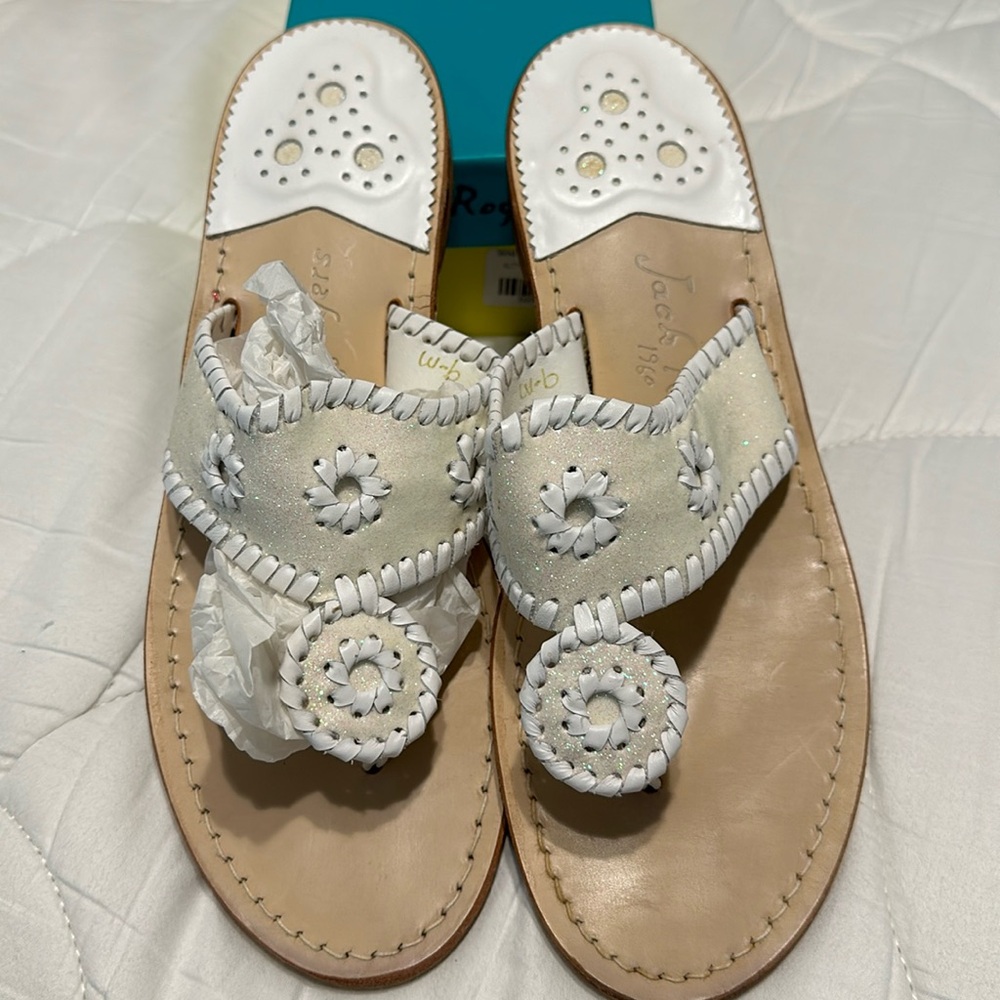 Jack Rogers Thong Sandal White Glitter size 9.5